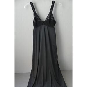 Vassarette Sheer Bodice Black Full Slip Dress 36 Lingerie Vtg 60s Feminine Sexy